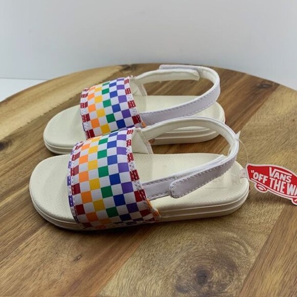 Vans Toddler La Costa Slides - Size 10 Rainbow Checkered Heel Strap New - Picture 2 of 11